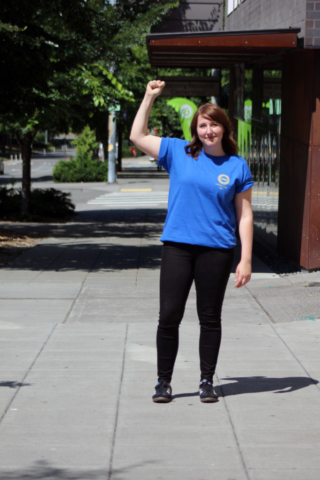 Emily in UAW4121 shirt